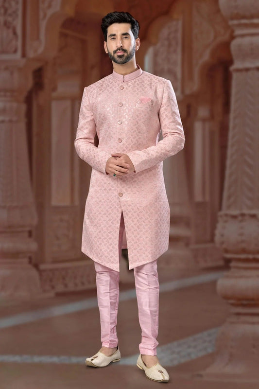 Baby Pink Jacquard Sherwani NCSH10410235