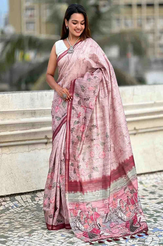 Baby Pink Katki Silk Floral Digital Printed Saree NCSD11110306