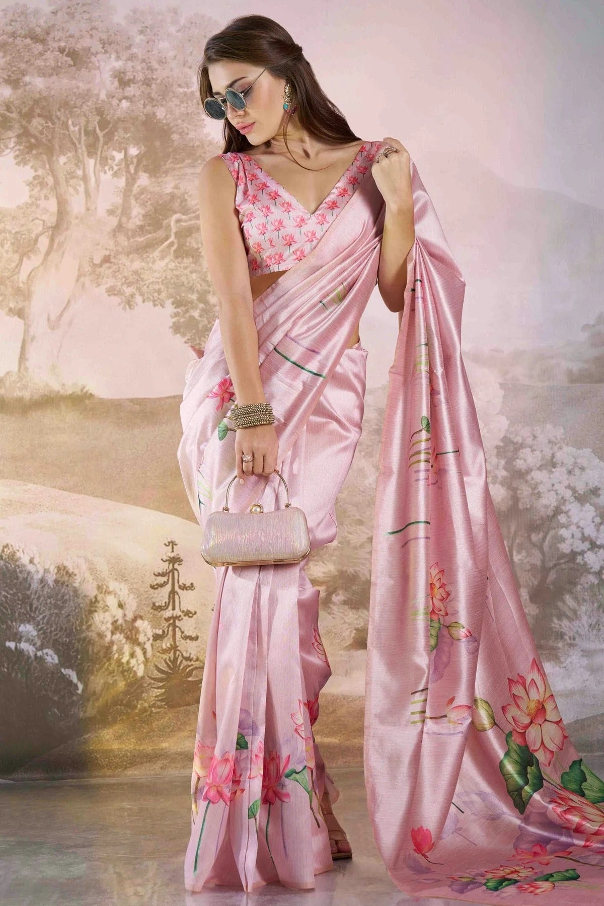 Baby Pink Linen Printed Saree NCSD11110980