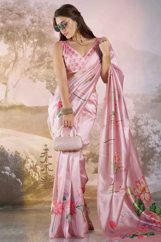 Baby Pink Linen Printed Saree NCSD11110980