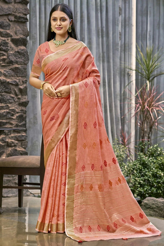 Baby Pink Linen Woven Traditional Saree NCSD11010217