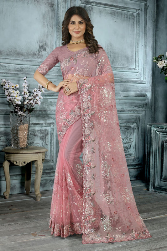 Baby Pink Net Designer Saree NCLC11210416
