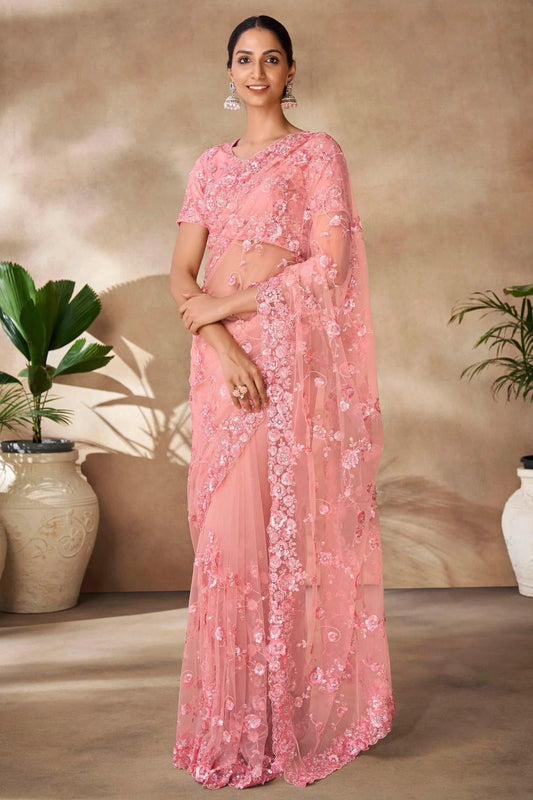 Baby Pink Net Designer Saree NCSD10810203