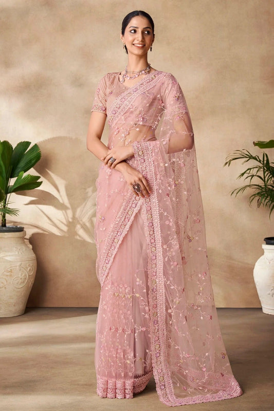 Baby Pink Net Designer Saree NCSD10810207
