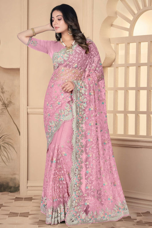 Baby Pink Net Designer Saree NCSD10910200