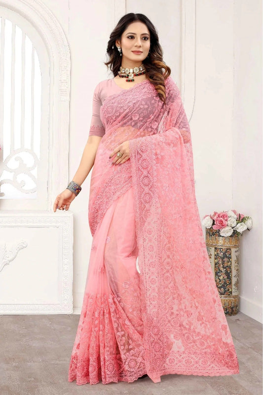 Baby Pink Net Designer Saree NCSD10910605