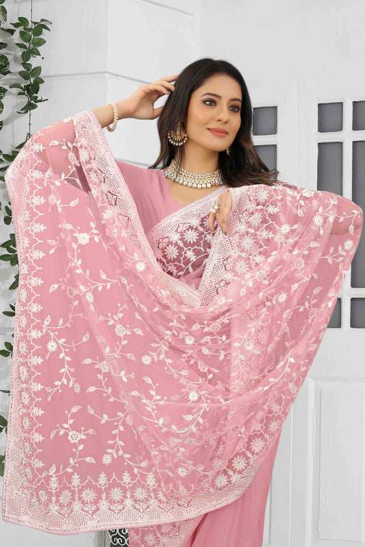 Baby Pink Net Designer Saree NCSD10910744