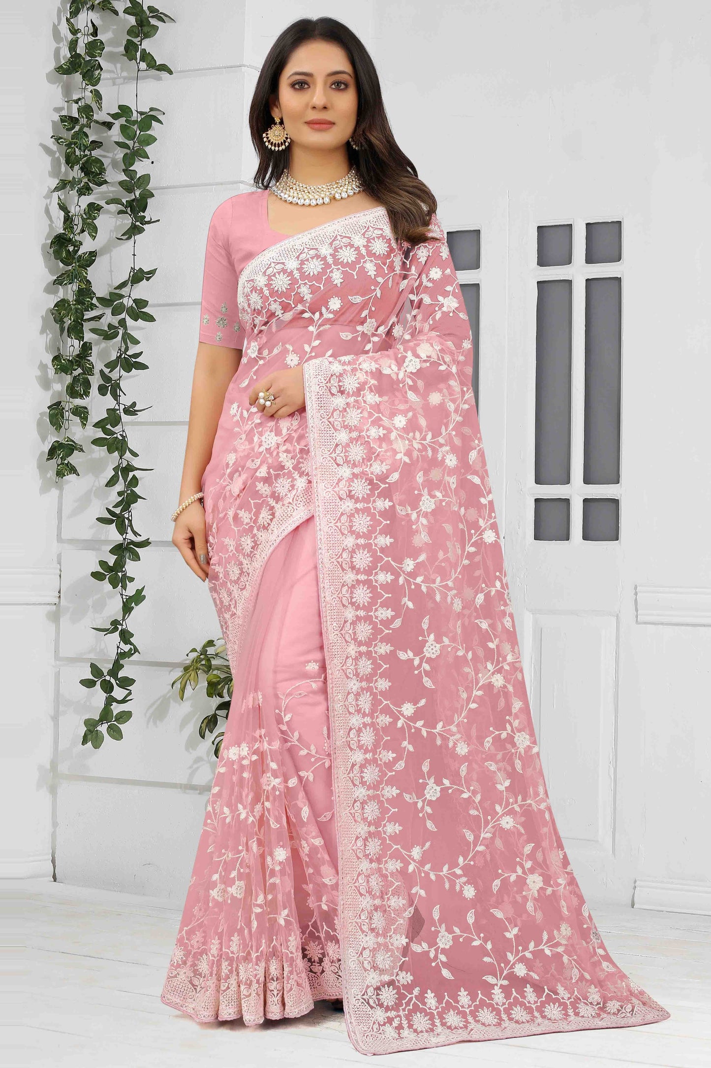 Baby Pink Net Designer Saree NCSD10910744