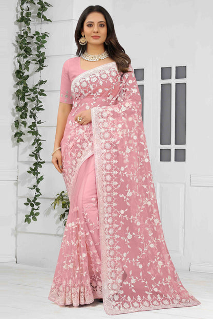 Baby Pink Net Designer Saree NCSD10910744
