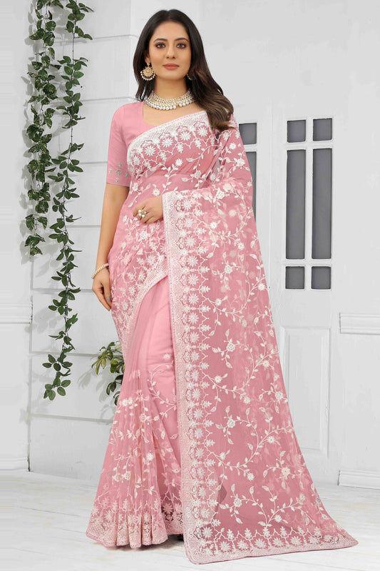 Baby Pink Net Designer Saree NCSD10910744