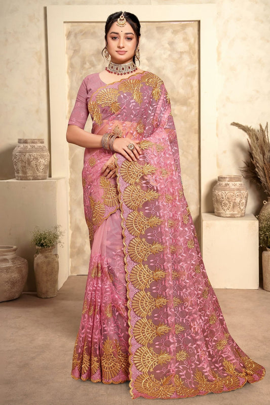 Baby Pink Net Saree NCSD10910258