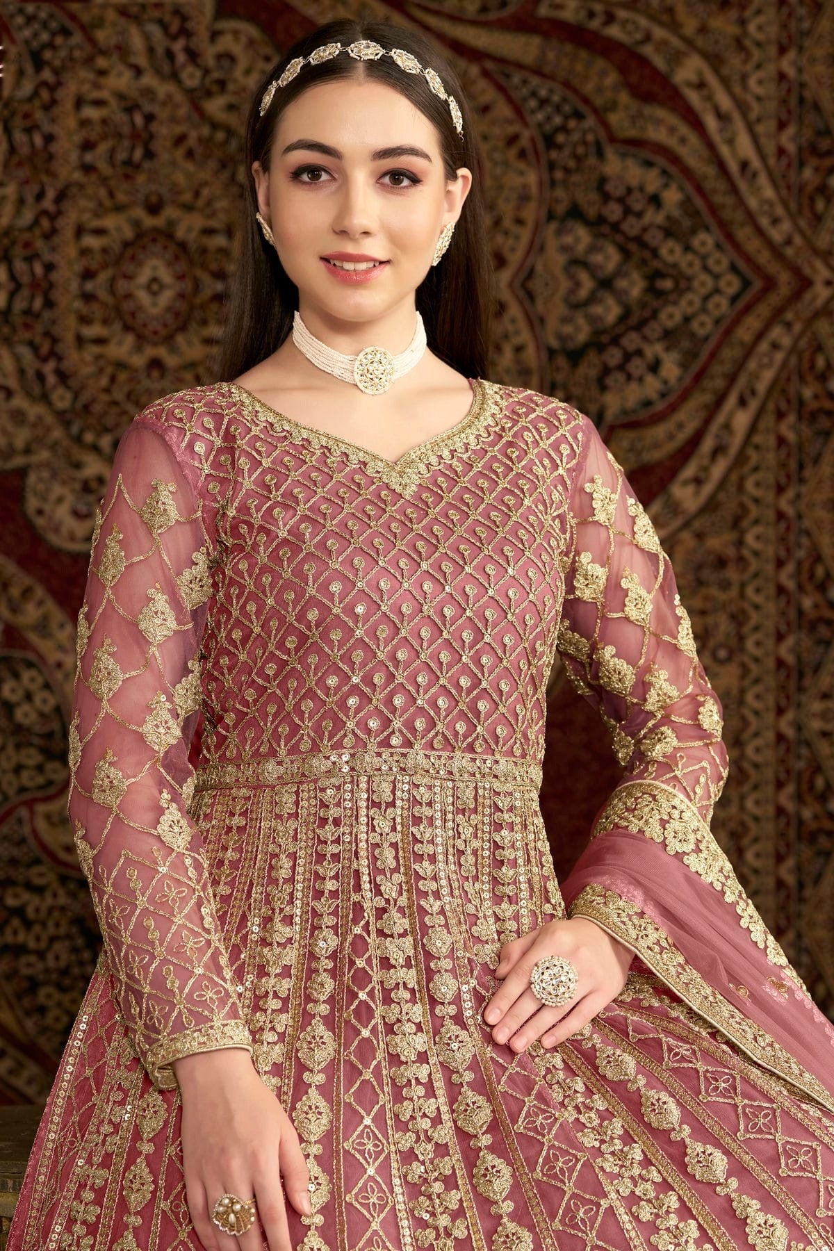 Baby Pink Net Semi Stitched Anarkali Suit NCSM10510157