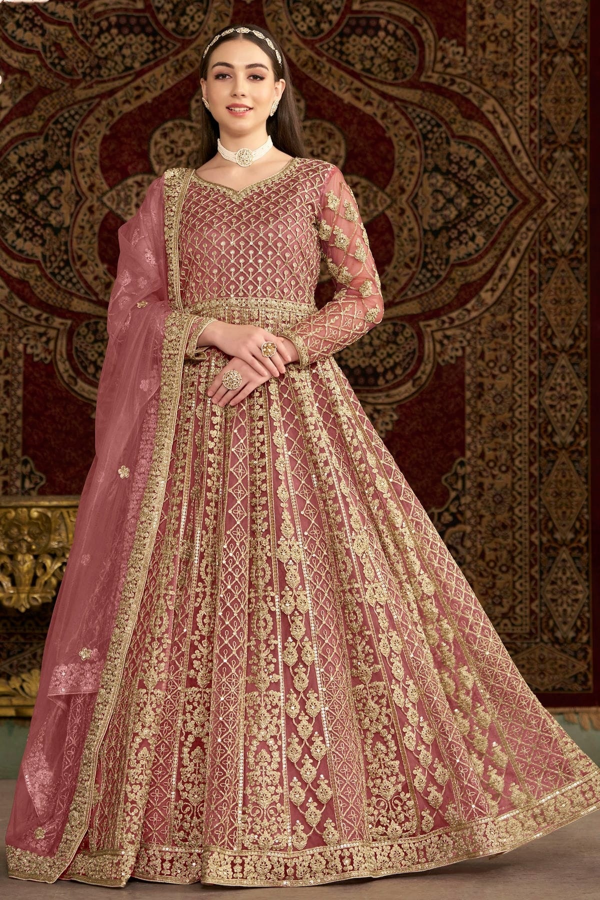 Baby Pink Net Semi Stitched Anarkali Suit NCSM10510157