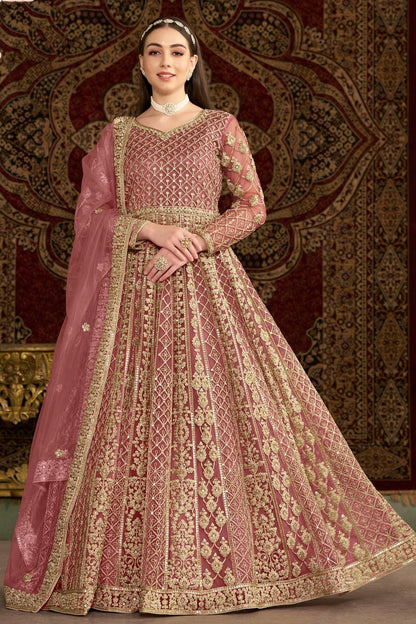 Baby Pink Net Semi Stitched Anarkali Suit NCSM10510157