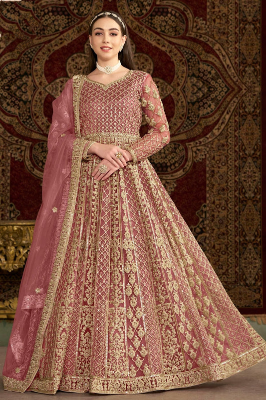 Baby Pink Net Semi Stitched Anarkali Suit NCSM10510157