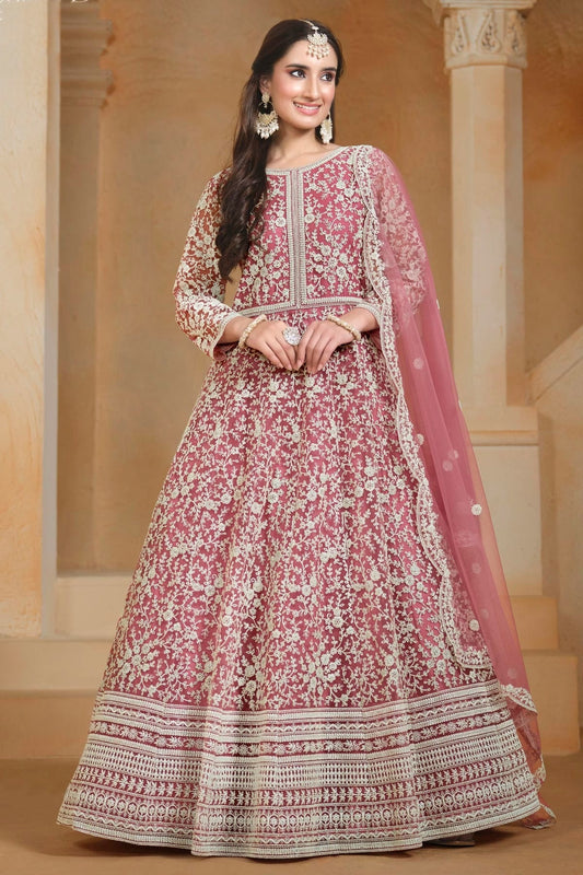 Baby Pink Net Semi Stitched Anarkali Suit NCSM10510179