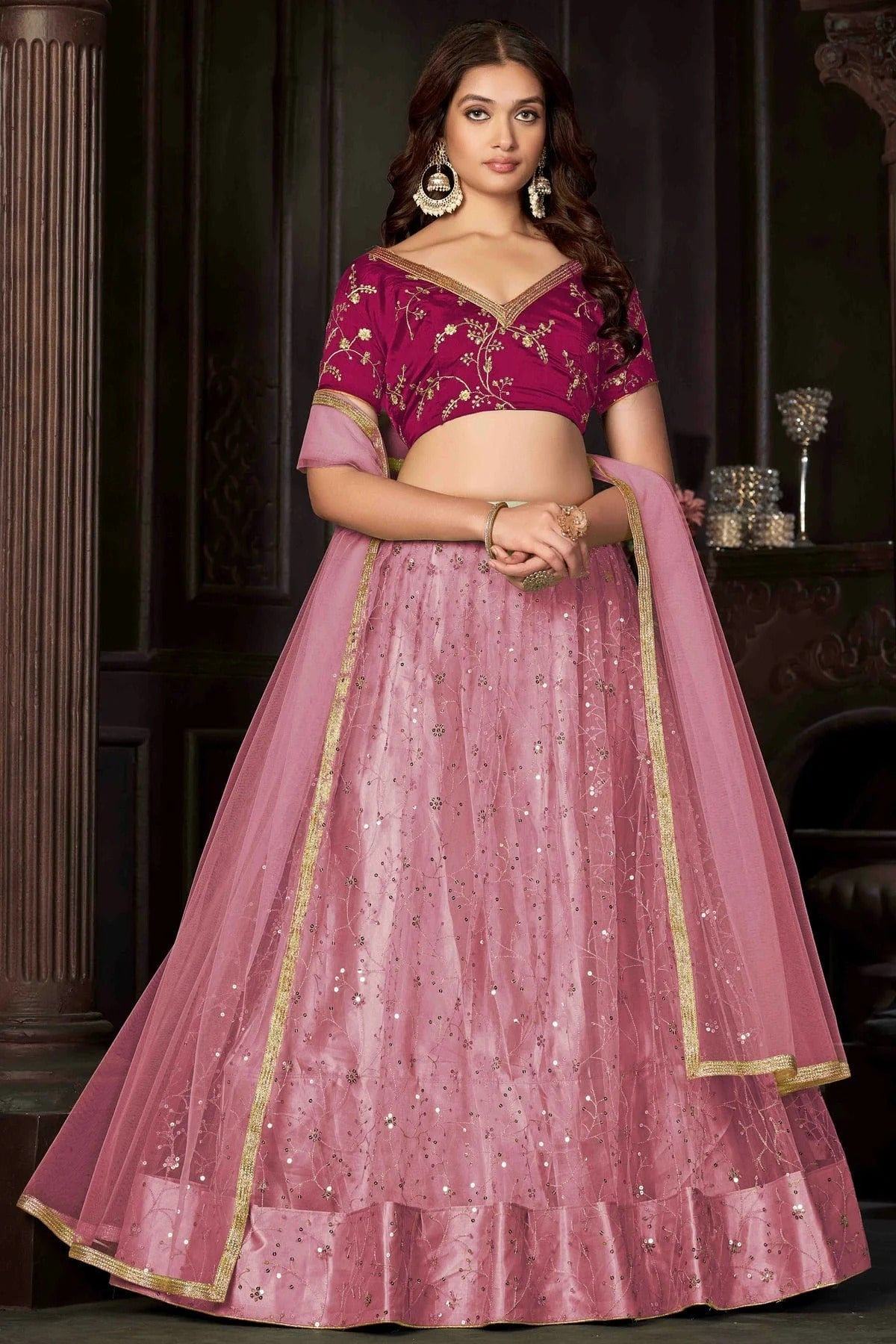 Baby Pink Net Semi Stitched Lehenga Choli NCLC11710144