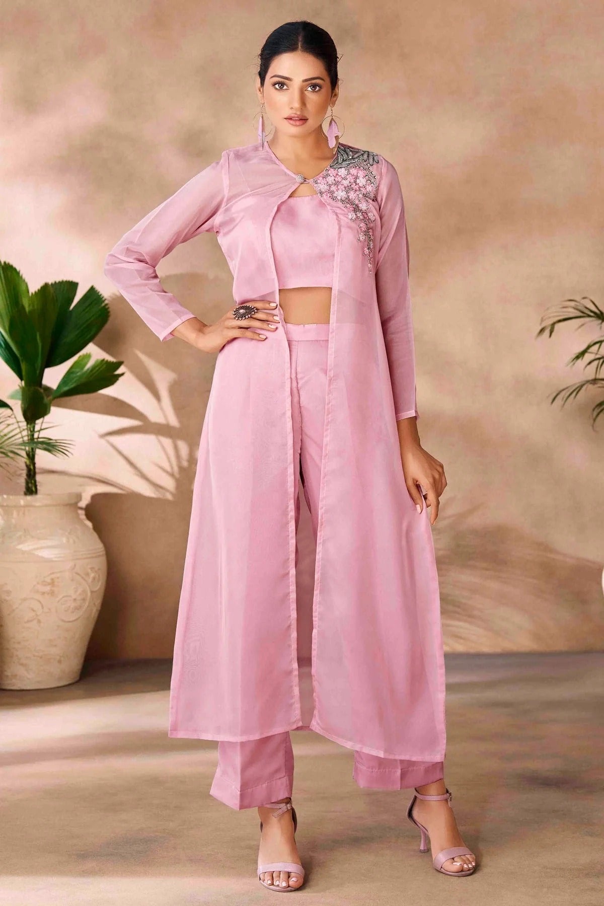 Baby Pink Organza Co-Ord Set NCTP10810123