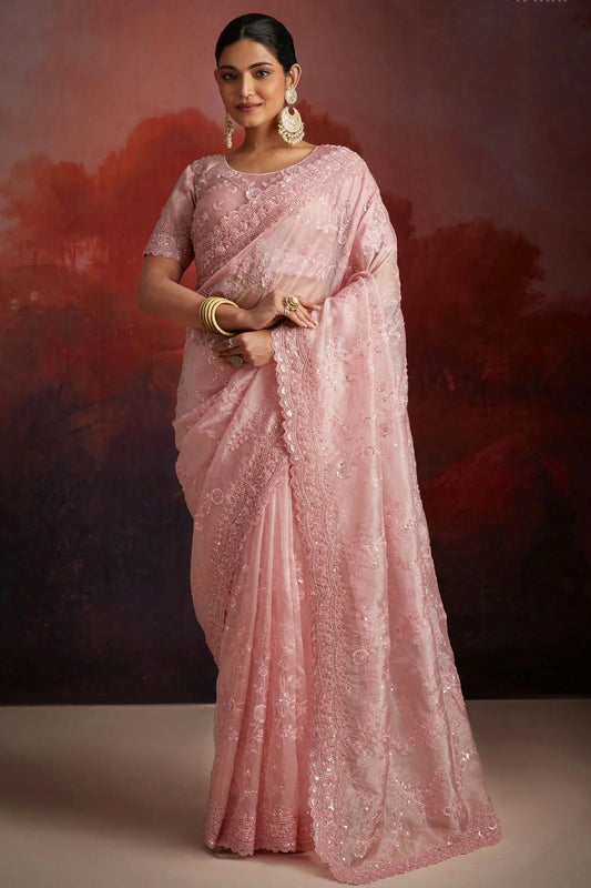Baby Pink Organza Designer Saree NCSD10810187