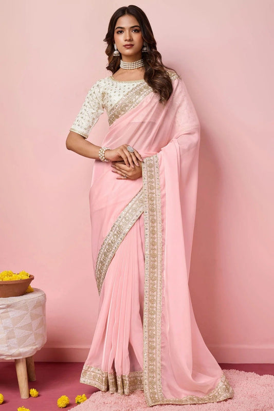 Baby Pink Organza Designer Saree NCSD11112214