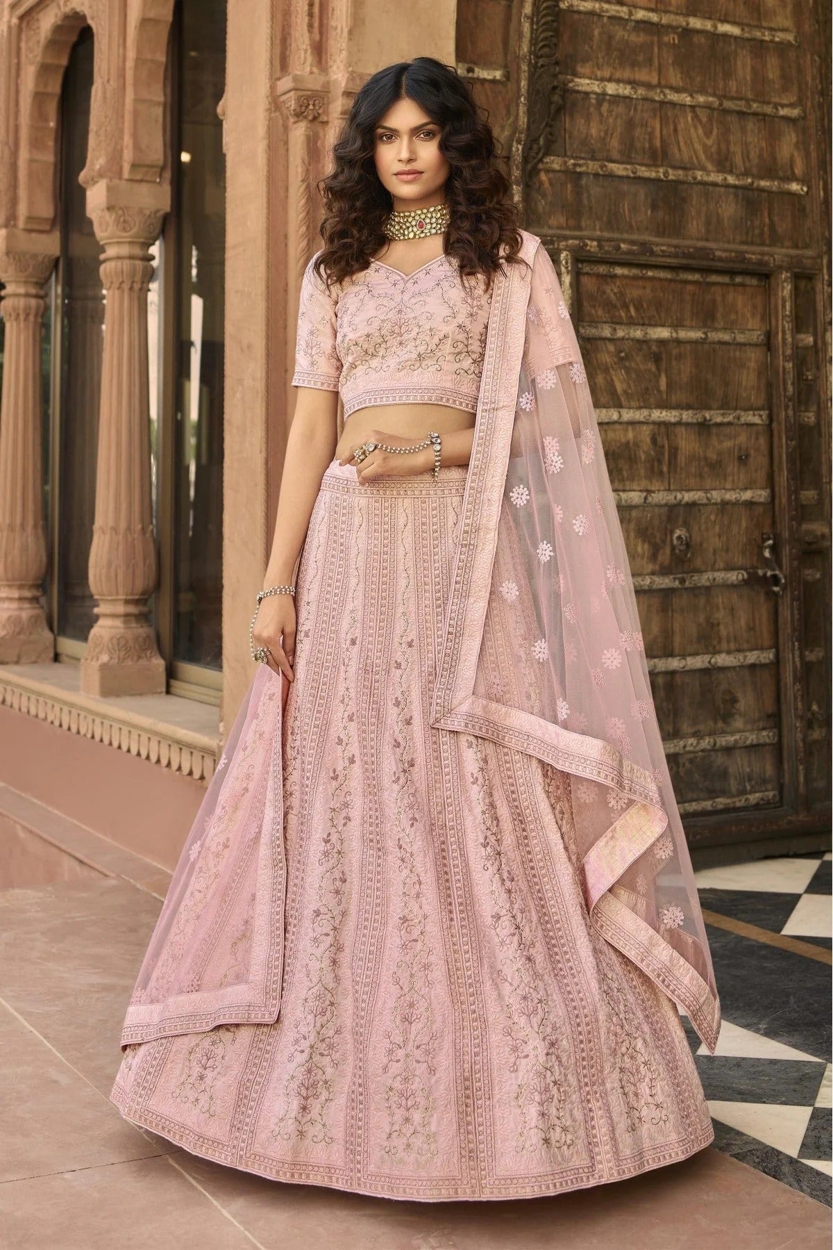 Baby Pink Organza Embroidery Lehenga Choli NCLC10810475