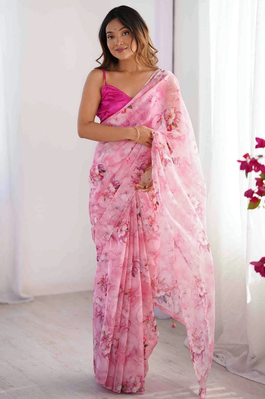 Baby Pink Organza Printed Saree NCSD11110120