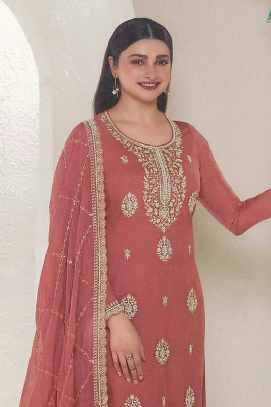 Baby Pink Organza Silk Pant Style Suit NCSM11410549