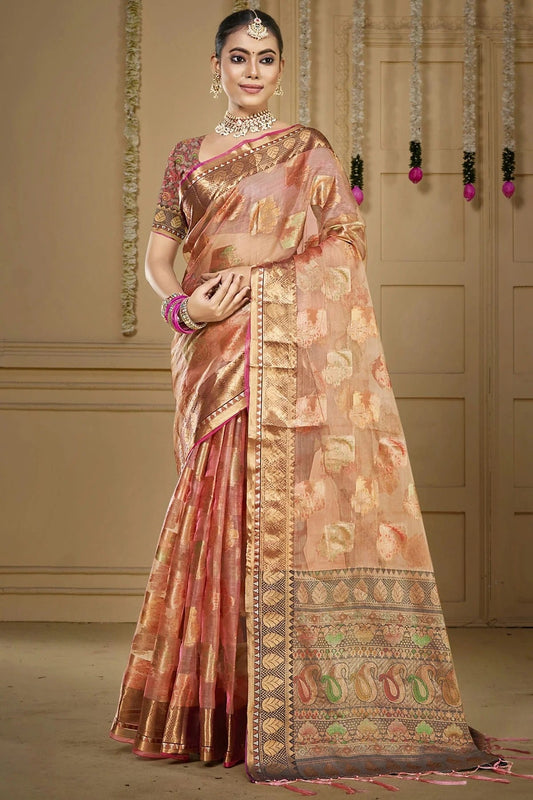Baby Pink Organza Woven Traditional Saree NCSD11010359