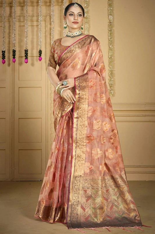 Baby Pink Organza Woven Traditional Saree NCSD11010383