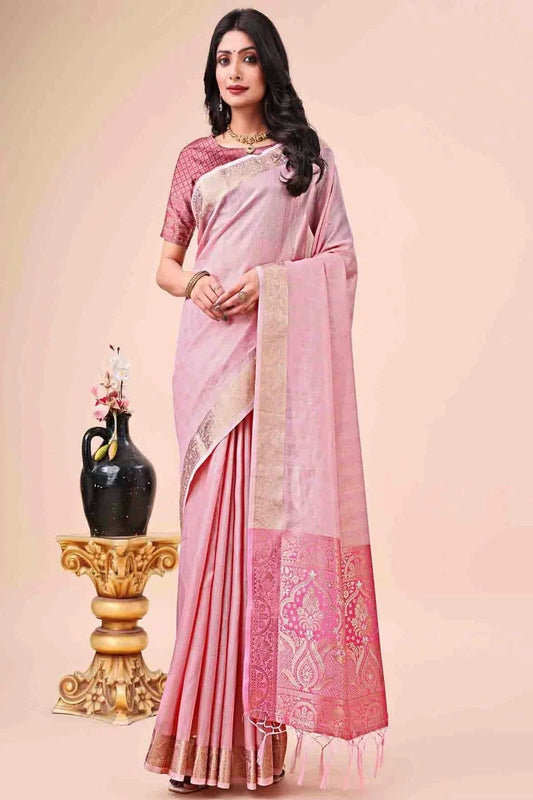 Baby Pink Organza Woven Traditional Sarees  NCSD11110280