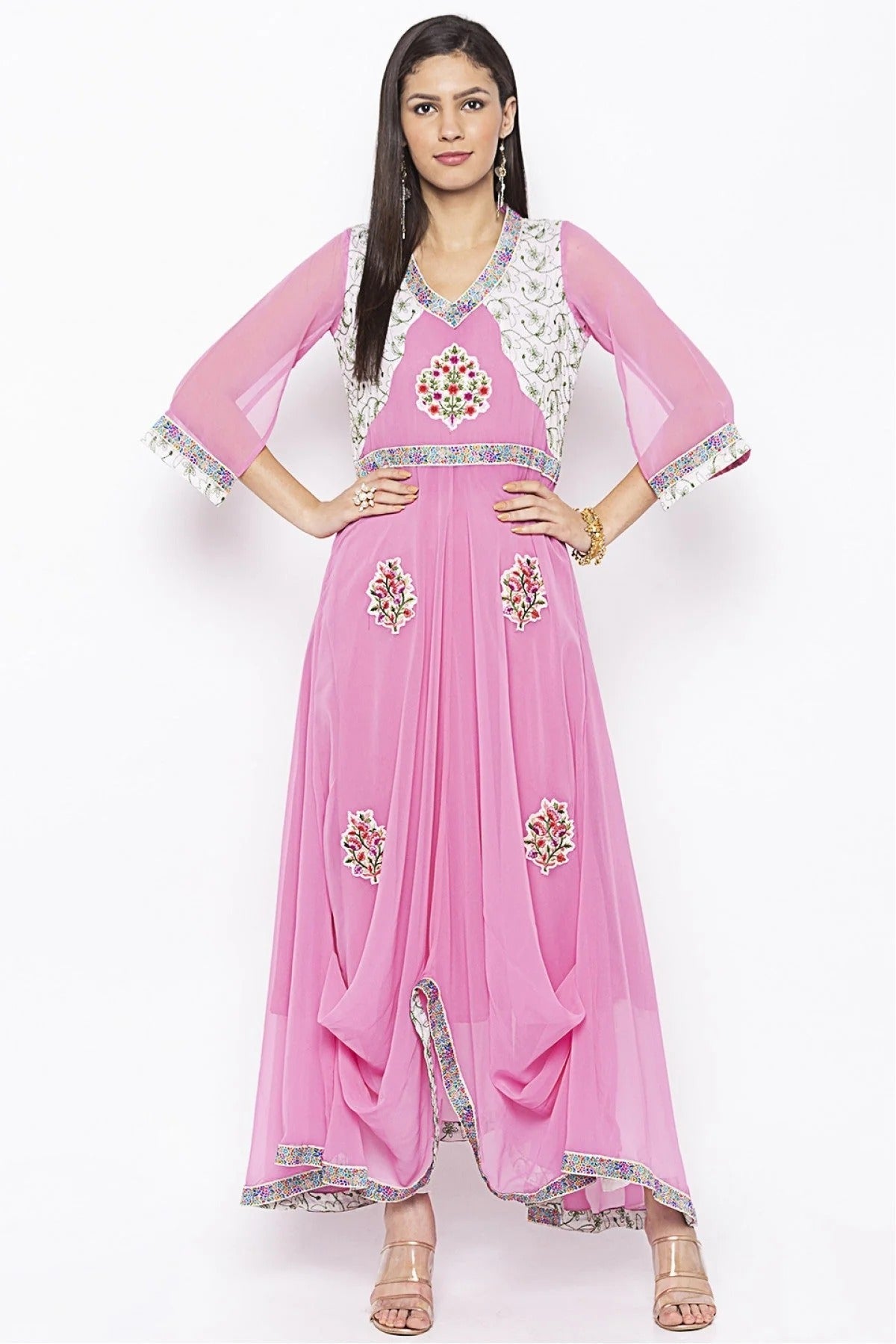 Baby Pink Plus Size Georgette Embroidery Kurta Set NCKR10710349