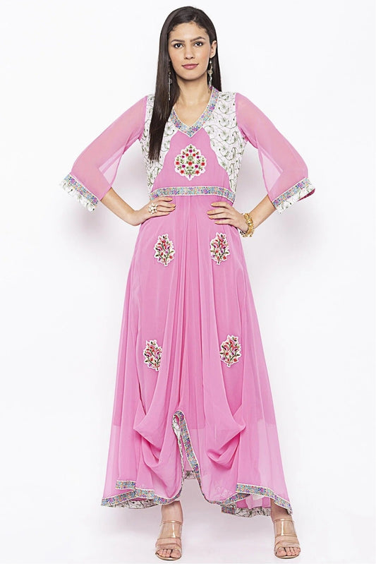Baby Pink Plus Size Georgette Embroidery Kurta Set NCKR10710349
