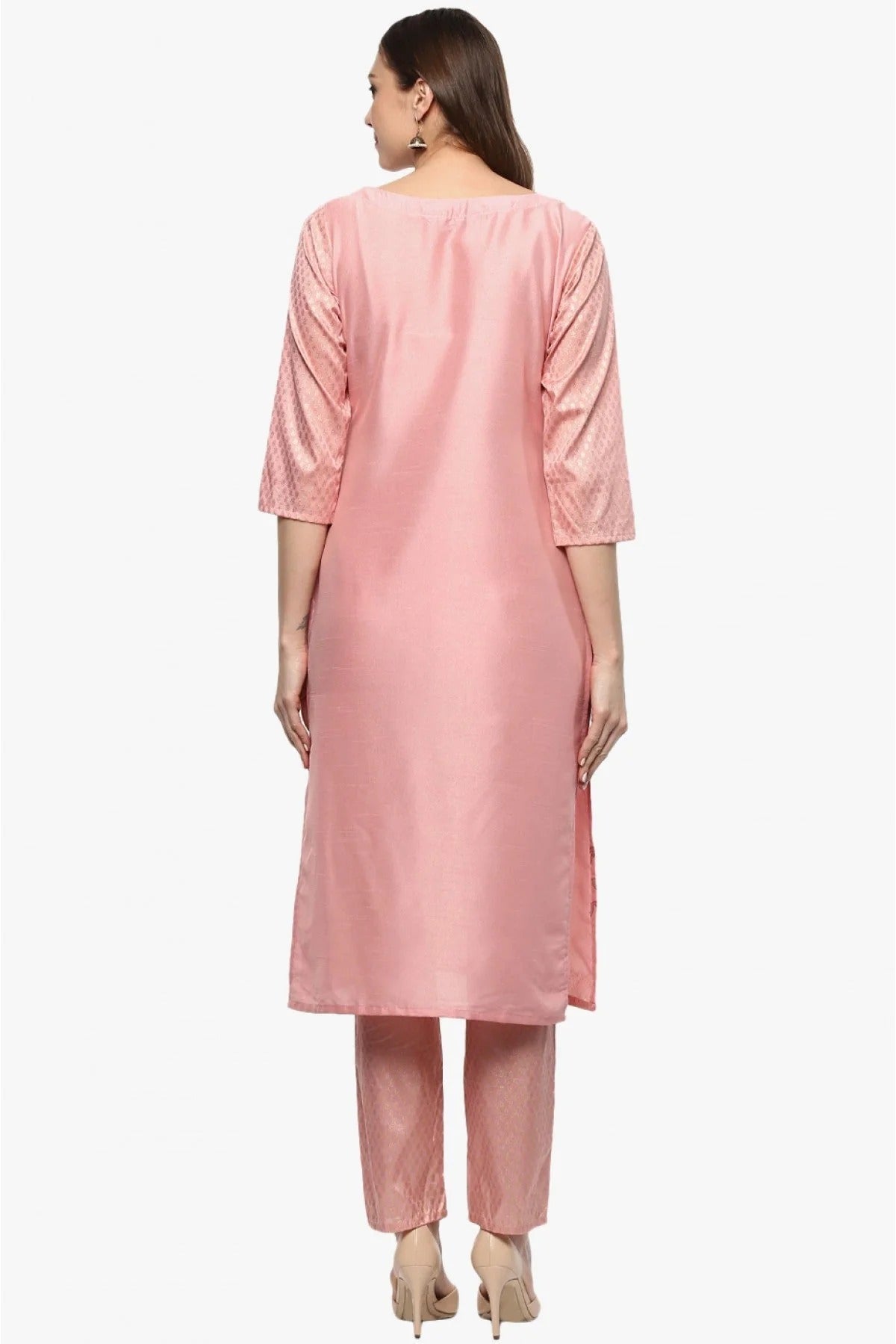 Baby Pink Plus Size Poly Silk Straight Kurta With Pant  NCKR10610145