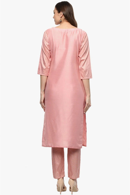 Baby Pink Plus Size Poly Silk Straight Kurta With Pant  NCKR10610145