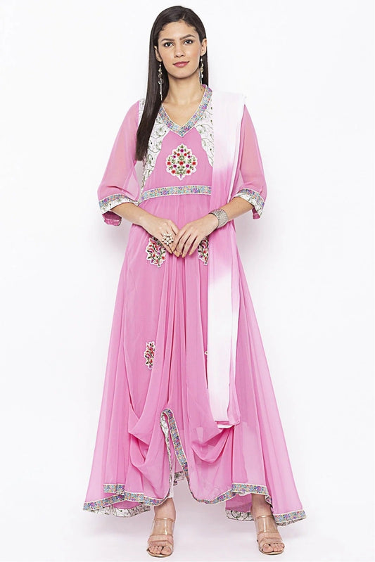 Baby Pink Plus Size Stitched Georgette Embroidery Pant Style Suit NCSS10710601