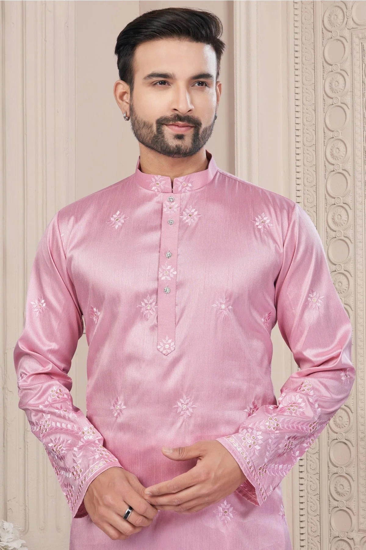 Baby Pink Pure Silk Kurta Pajama NCKP10410105