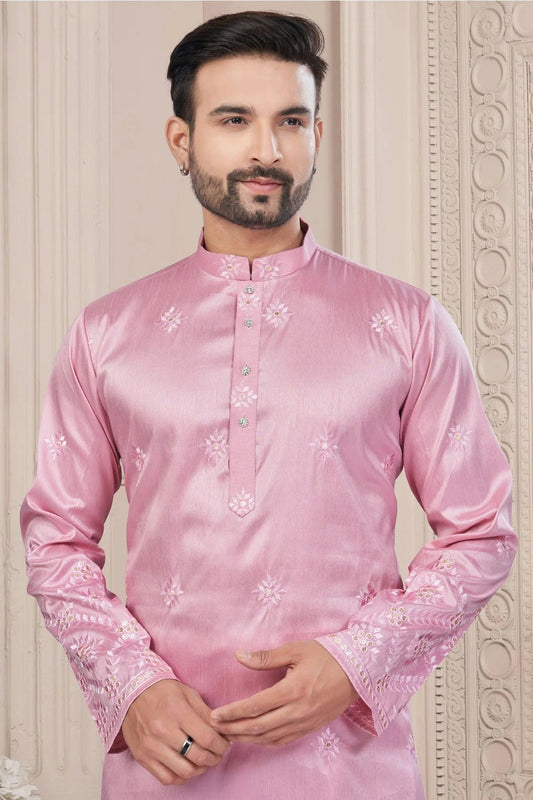 Baby Pink Pure Silk Kurta Pajama NCKP10410105