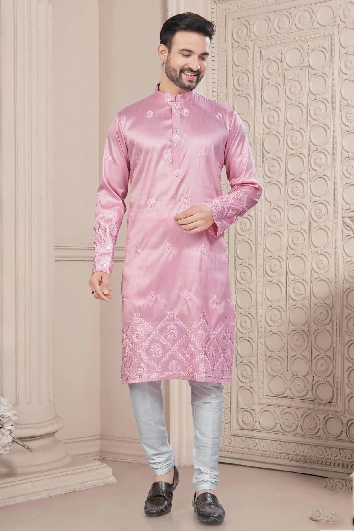 Baby Pink Pure Silk Kurta Pajama NCKP10410105
