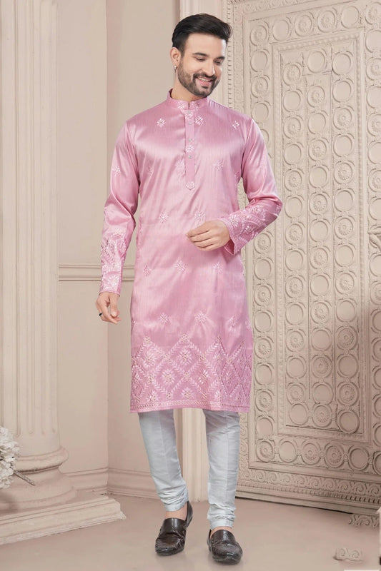 Baby Pink Pure Silk Kurta Pajama NCKP10410105