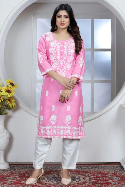 Baby Pink Rayon Kurta And Pant Set NCKR11112031