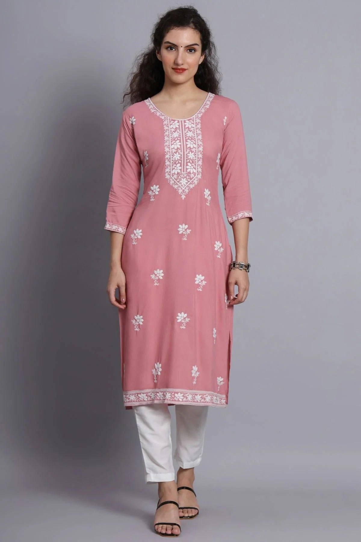 Baby Pink Rayon Kurti NCKR11112072