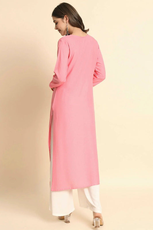 Baby Pink Rayon Kurti NCKR11112134
