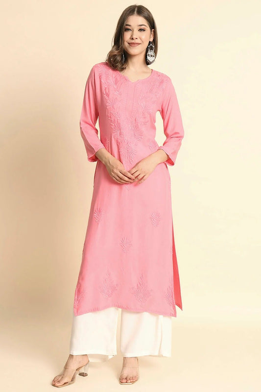 Baby Pink Rayon Kurti NCKR11112134