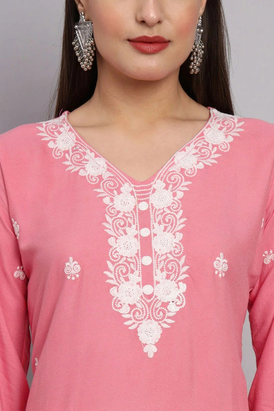 Baby Pink Rayon Kurti NCKR11112157
