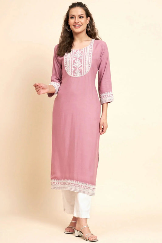 Baby Pink Rayon Kurti NCKR11112172