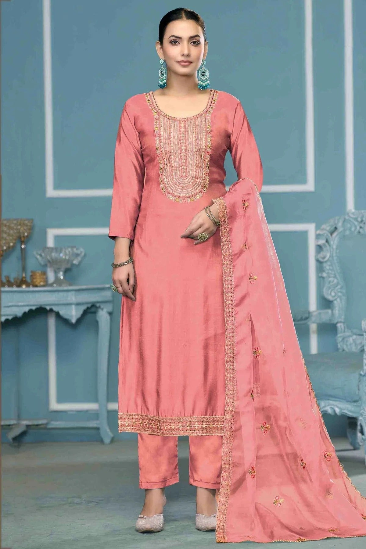Baby Pink Roman Cotton Pant Style Suit NCSM11110707