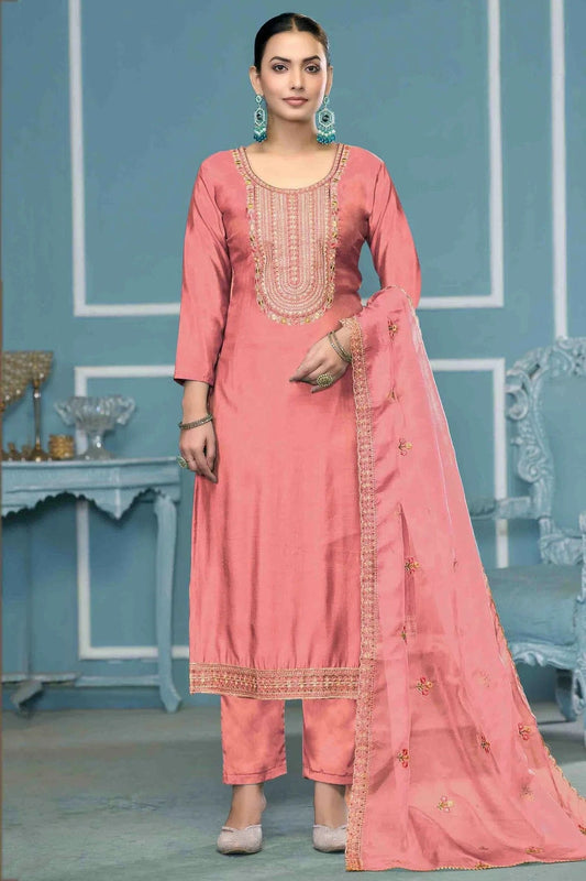 Baby Pink Roman Cotton Pant Style Suit NCSM11110707