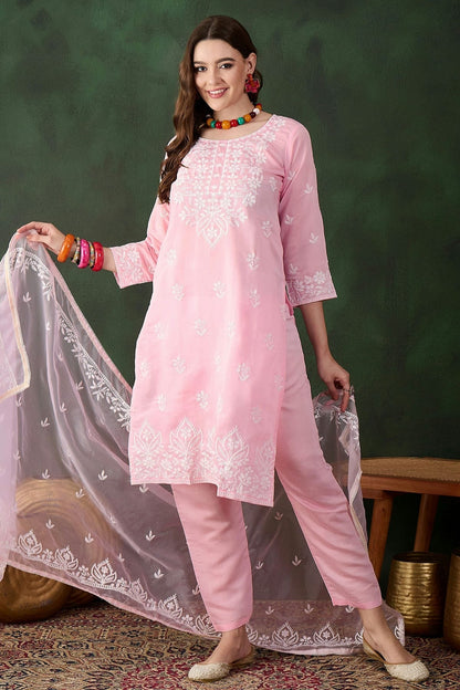 Baby Pink Roman Silk Stitched Salwar Suit NCSS11111971