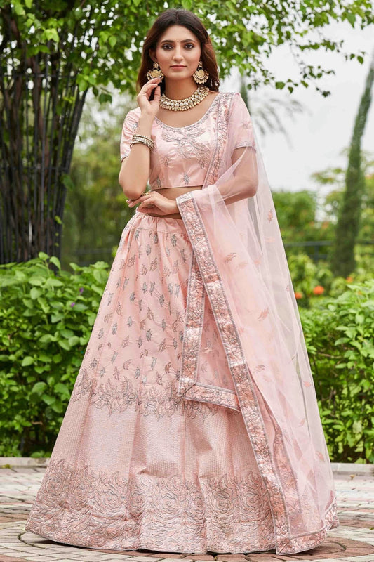 Baby Pink Satin Silk Semi Stitched Lehenga Choli NCLC11710122