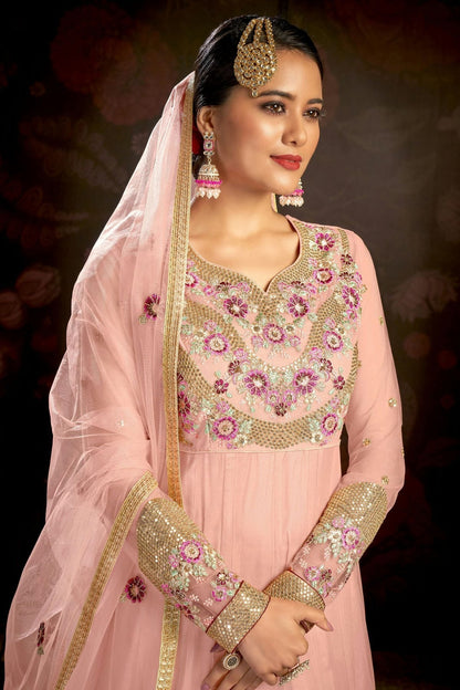 Baby Pink Semi Stitched Butterfly Net Anarkali Suit NCSM11410535